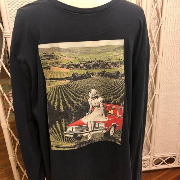 Graphic Tee Art Collage Scenic Nature Navy Longsleeve Handmade Unisex Large - Picture 6 of 10